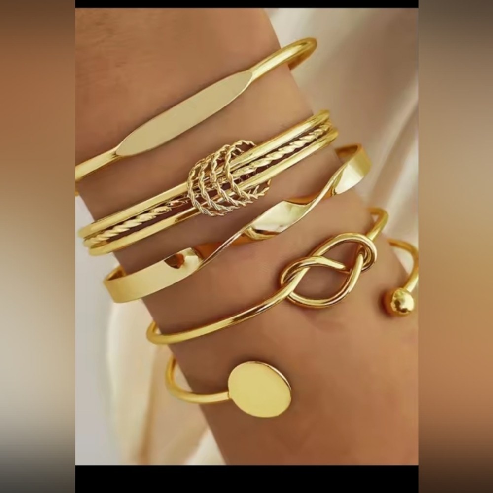 Gold‎ Bracelets 5pc Women's Bangle Layered New f94